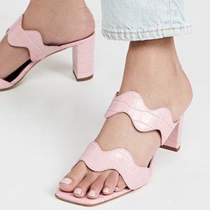 STAUD New Frankie Leather Wavy Pink Slide Sandals Heels Mules 38 Croc Embossed